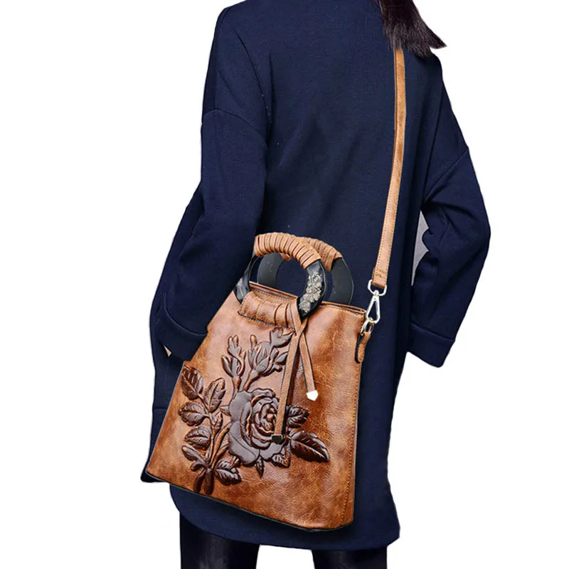 Vintage Women Printing Handbag Travel Female PU Leather Shoulder Bags Ladies Casual Handle Bag Large Flower Crossbody SS7014 (13)