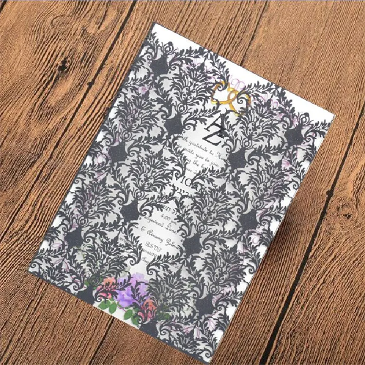 

Classic black lace wedding invitations laser cutting