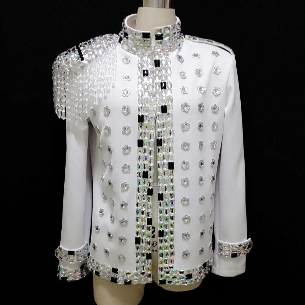 

2016 Fashion Men's Crystal Epaulets Rhinestone Jacket Plus Size Nightclub Dress Performance Blazer Dj Ds Male Handmade Costume