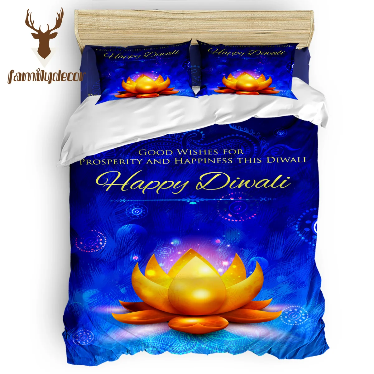 

FamilyDecor Golden lotus blue background Bedding Set Luxury Comforter Bedding Sets 3D King Size Red Blue Cotton DHL Free Shippin