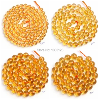 

High Quality Natural yellow Crystal Stone Smooth Round 4/6/8/10/12/14mm Gems Loose Beads 15 Inch Necklace Bracelet Jewelry wj109
