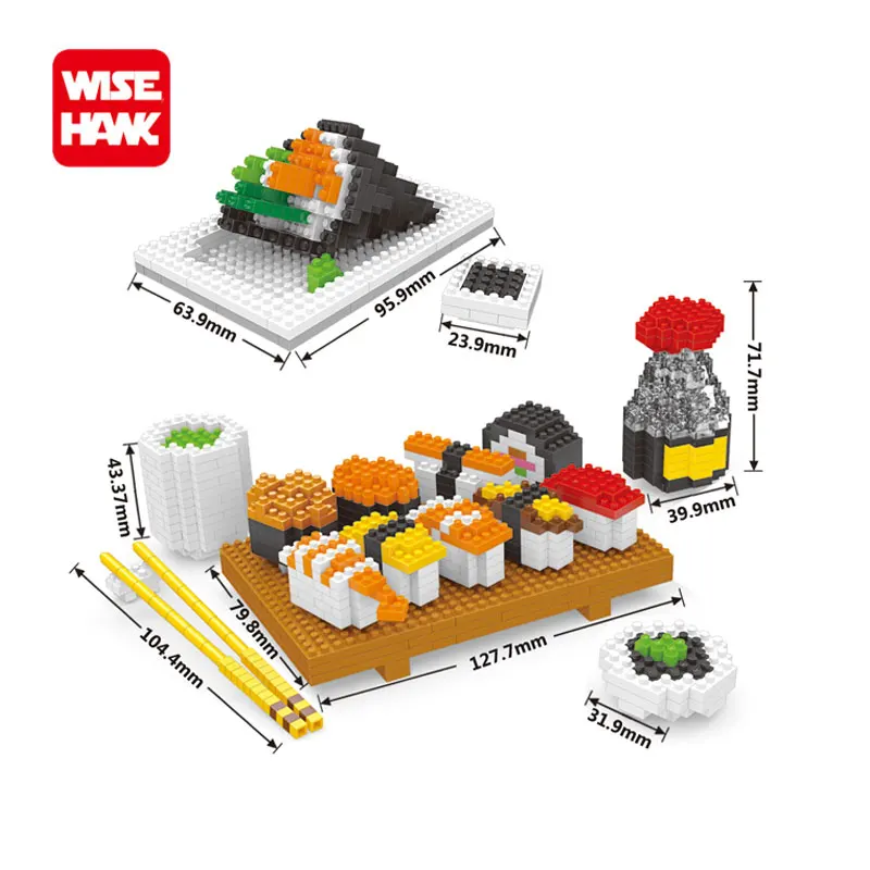 

Wisehawk nano blocks delicious sushi food action figures plastic Building Bricks ABS hot model educational toys for kids gifts.