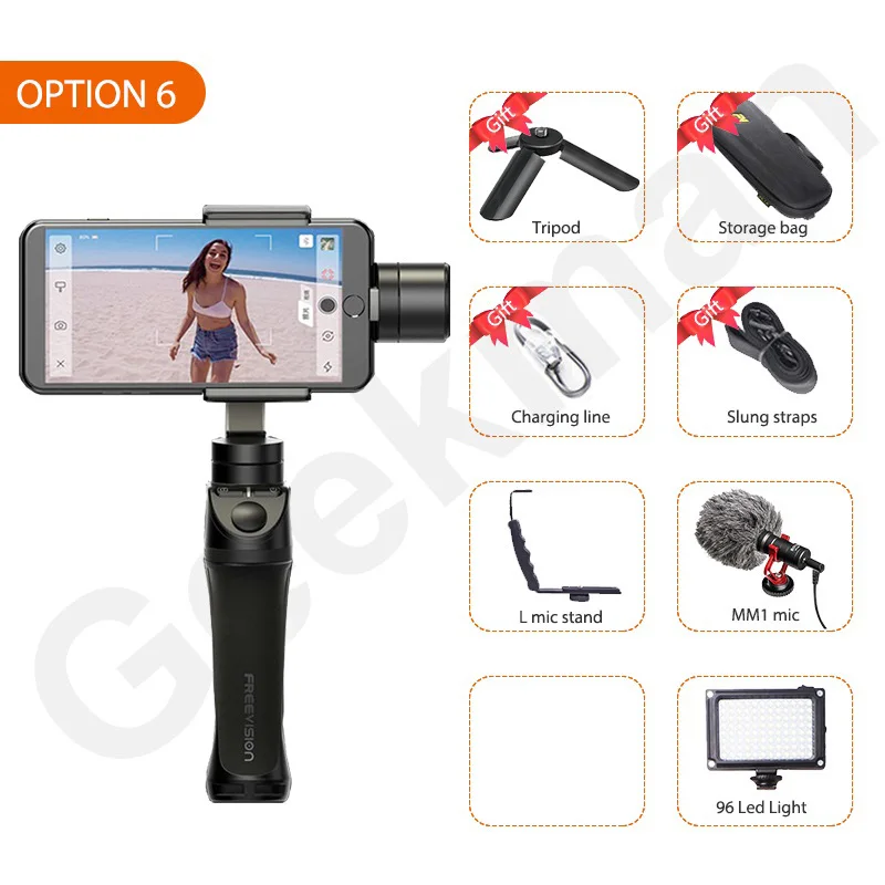 w led L MM1 Mic Freevision Vilta-m 3-осевой портативный монопод с шарнирным замком для iPhone XS XR GoPro hero 7 6 Vilta м PK гладкой 4 OSMO 2 стабилизатор для смартфона - Цвет: w led L MM1 Mic