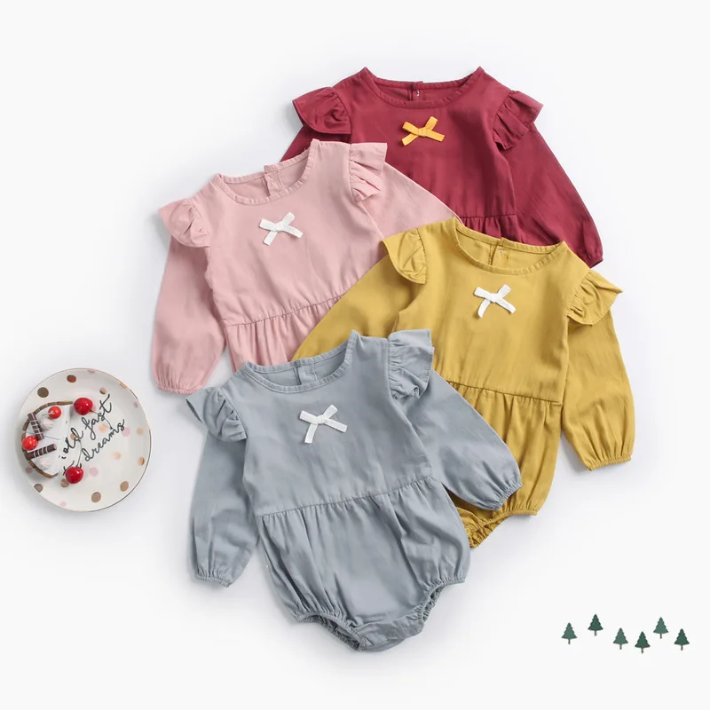 

Cukoe Cute Newborn Baby Bodysuits Clothes Long-sleeve Girls Clothing 1st Birthday Overall with Bow 0-3Year-old Kids