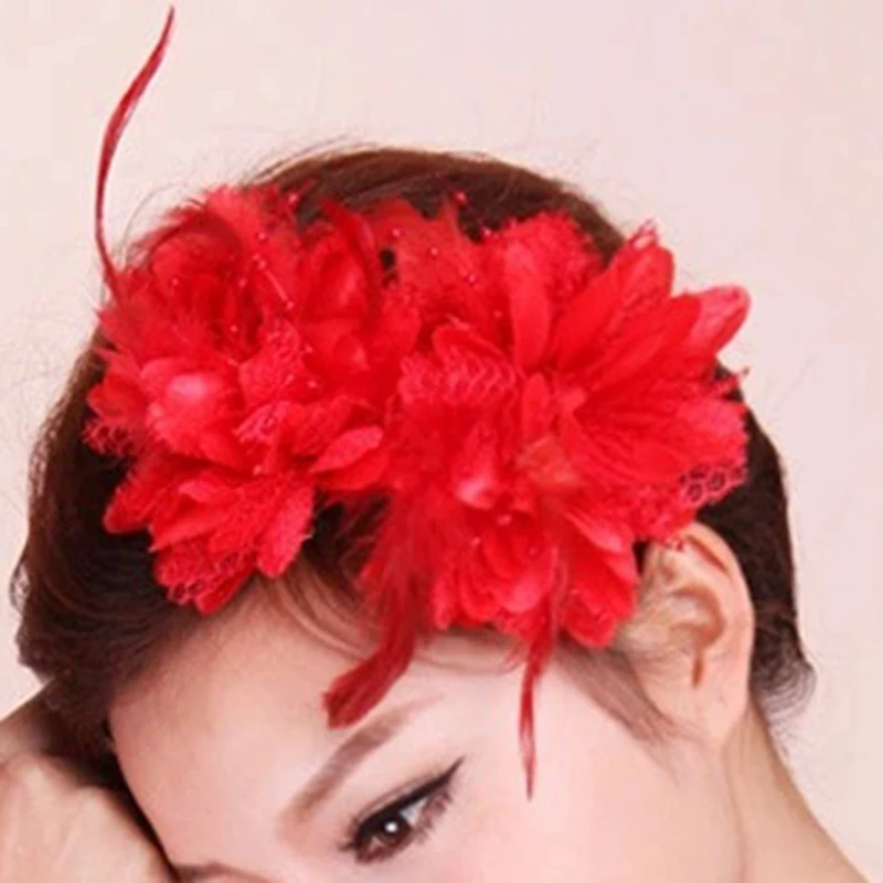 

2019 Fashion Women wrist flower headdress Flower Feather Beads Mesh Corsage Hair Clips Girls Ladies Bridal Hairband High Quality