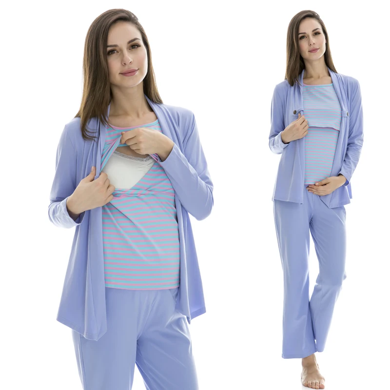 Wholesale 100 cotton nursing long sleeve sleepwear breast feeding