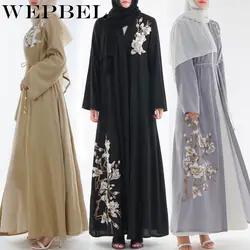 WEPBEL Абая для женщин мусульманская одежда цветок вышивка Макси мусульманское платье Бангладеш Кафтан Дубай, Турция платья Хиджаб Халат
