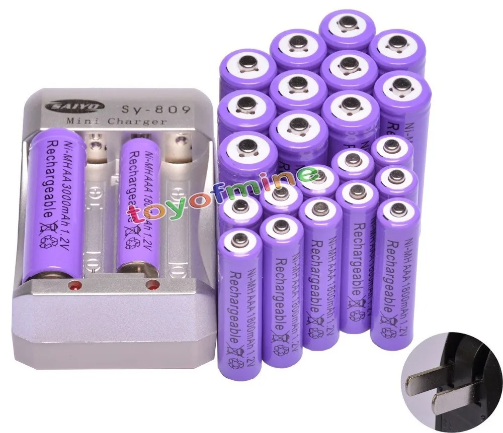 12x AA 3000 mAh+ 12x AAA 1800 mAh 1,2 V Ni-MH фиолетовый аккумулятор+ USB зарядное устройство