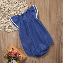 Baby Girl Romper Denim Romper Ruffles Sleeves Solid Blue Newborn Baby Rompers Toddler Kids Jumpsuit Outfits Sunsuit