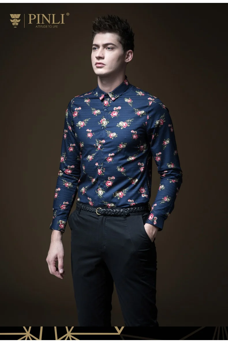 Camisa социальной Masculina Pinli продукт сделал Новинка весны горячие для мужчин развивать нравственность печати рубашка с длинными рукавами B191313164