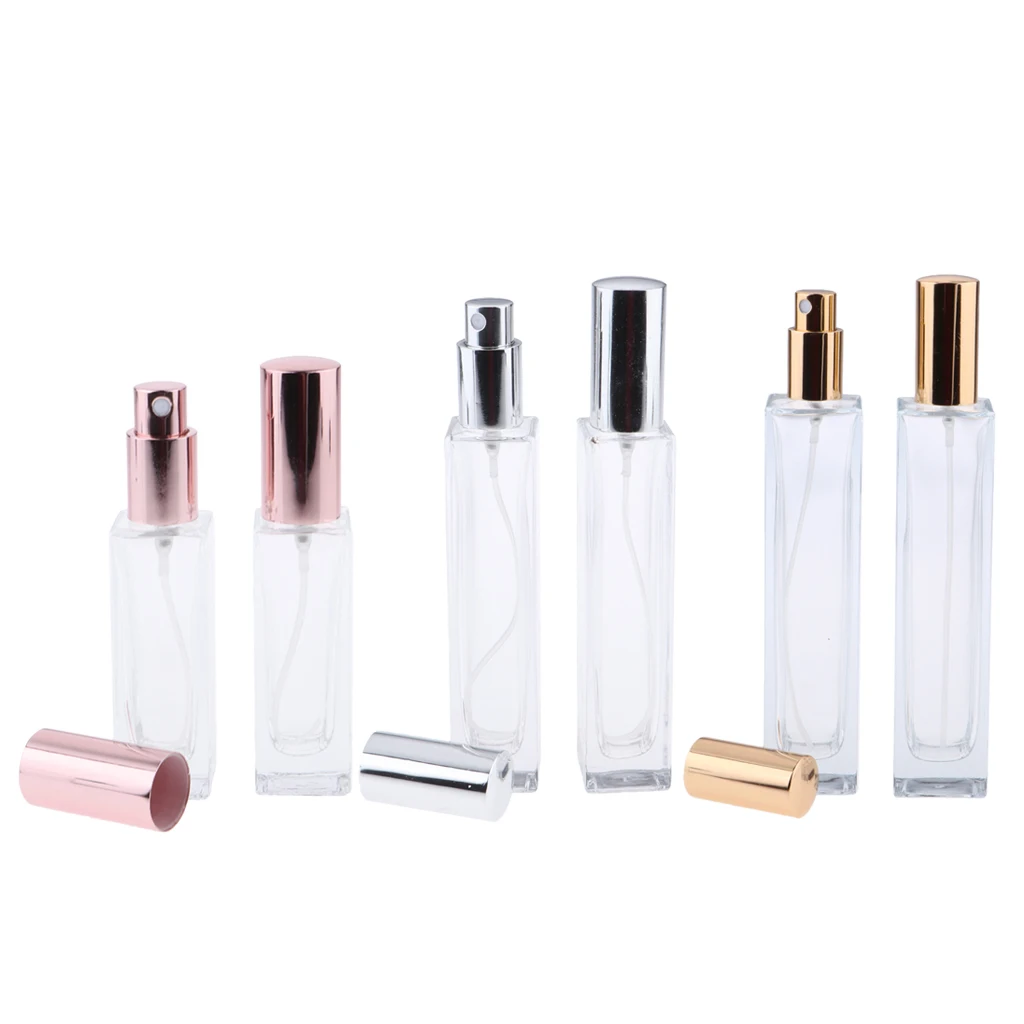 Perfeclan 6Pcs 3 Sizes Clear Glass Refillable Perfume Spray Bottles Empty Fragrance Aftershave Containers w/ Caps for Travel