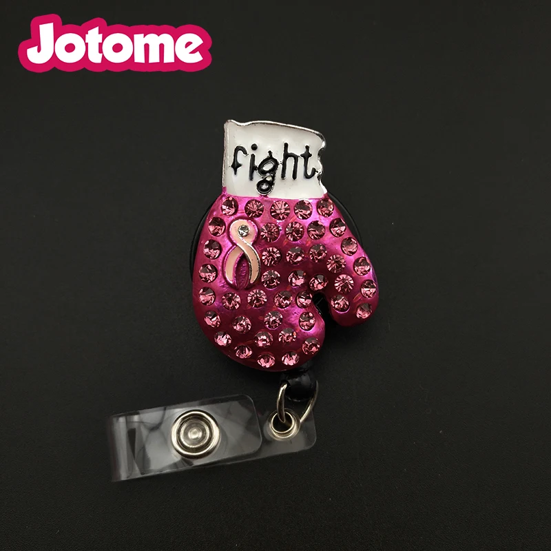 

Breast Cancer Boxing Glove Retractable Pull Badge Reel ID Lanyard Name Tag Card Badge Holder Reels doctor nurse