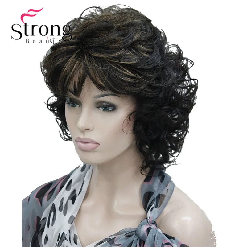 E-1560A #4TT27 Short Full Curly Premium Synthetic Hair Wig For Women Darkest Brown Color (4)