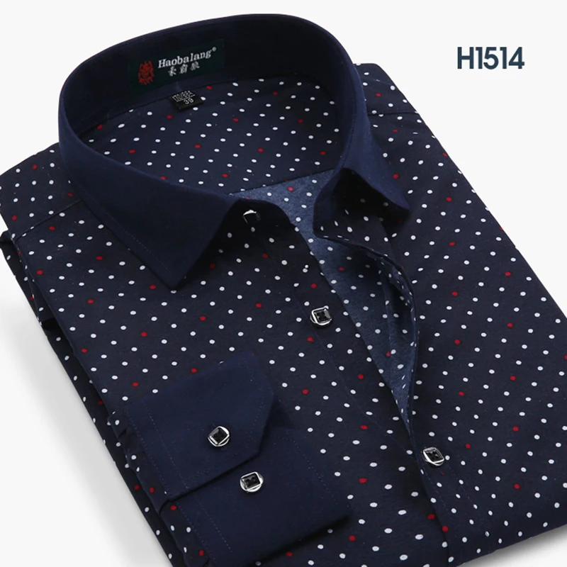 1514 HOT mens polka dot dress shirt White Red New European casual blouse deep blue floral print