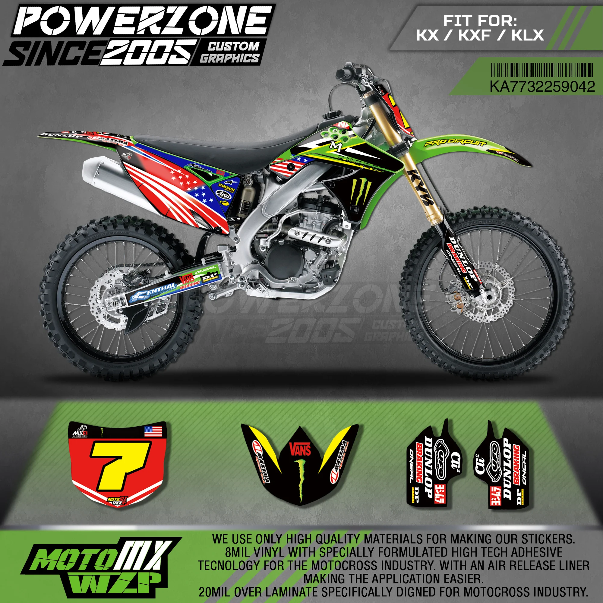 

PowerZone Custom Team Graphics Backgrounds Decals 3M Stickers Kit For Kawasaki KX250F 06-08 09-12 KX450F 06-08 09-11 KLX450R 042