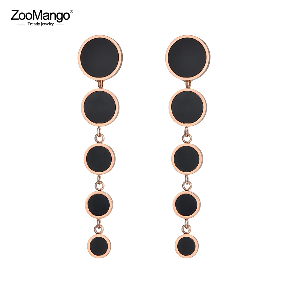 ZooMango Богемия нержавеющая сталь серьги отдельные 5 черные диски стержня золотые, розовые серьги цвет украшения для женщин подарок ZE18449