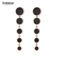 ZooMango Богемия нержавеющая сталь серьги отдельные 5 черные диски стержня золотые, розовые серьги цвет украшения для женщин подарок ZE18449