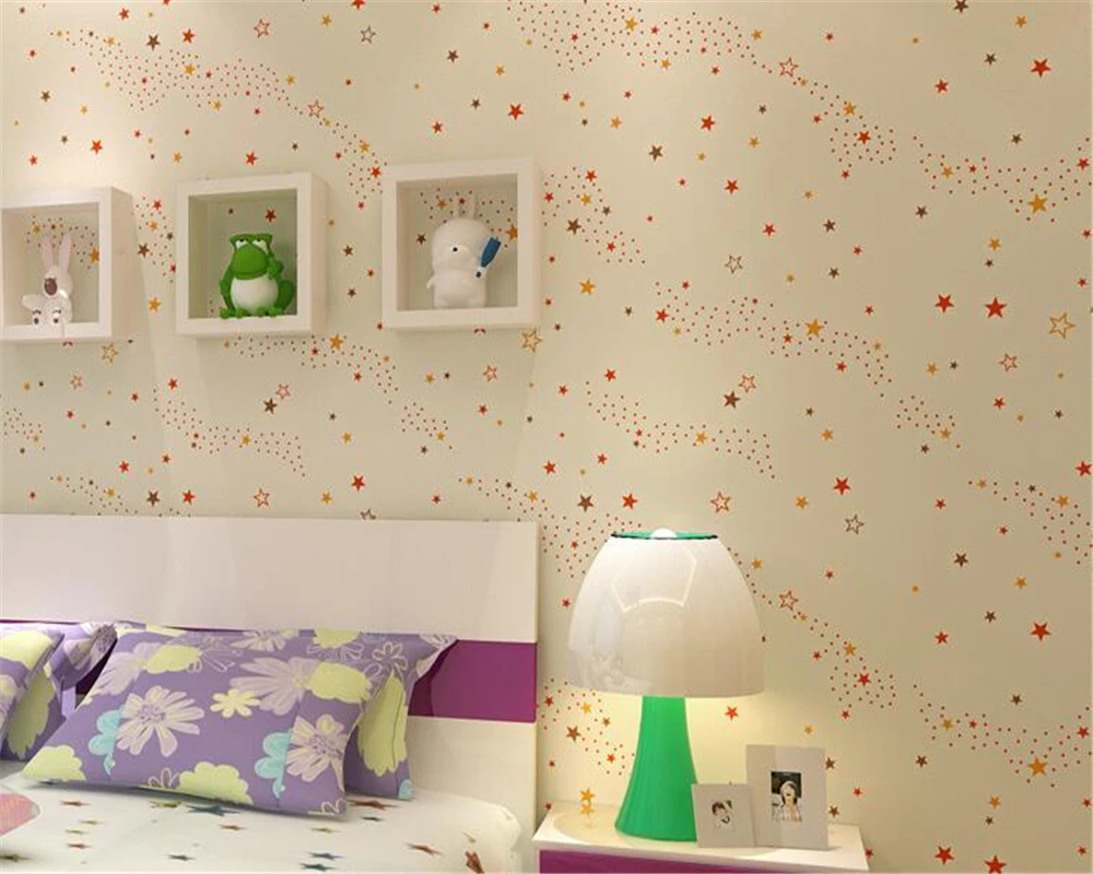Children's room decoration green wall paper little girl cartoon cute children's bedroom 3D wallpaper boy stars Beibehang Children's room decoration green wall paper little girl cartoon cute children's bedroom 3D wallpaper boy stars Beibehang