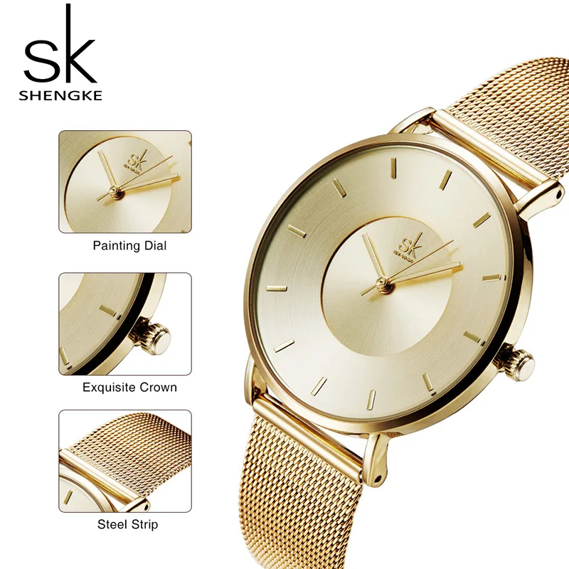 Shengke роскошные золотые часы серьги ожерелье женский набор Топ бренд SK женские наручные часы с кристаллами ювелирный набор