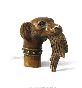 

bronze Pure Copper Old Qing Ming Chinese Old Bronze Hand Carved Dog Bitten Birds Statue Cane Walking Stick Head