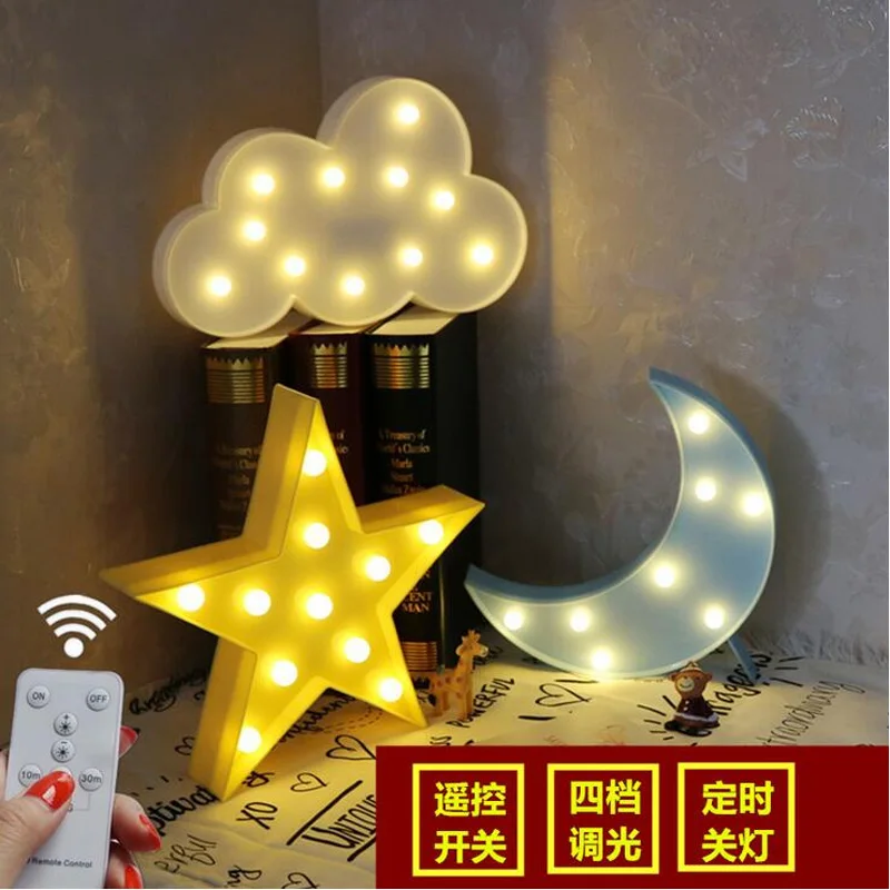 

3D LED Night Light Indoor Wall Lamp for Children Baby Room Cute Cloud Star Moon RC Remote Controller Desk Table Lampara