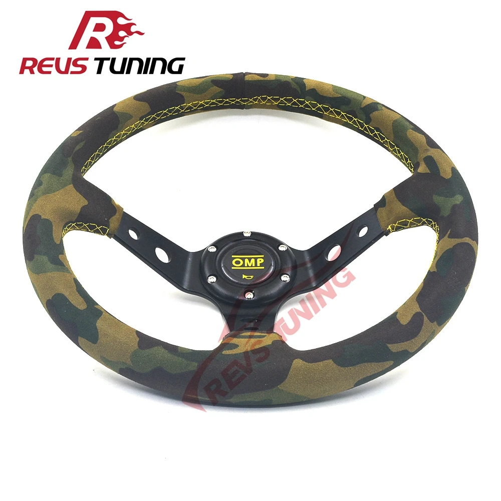 

350mm 14inch Deep Dish Camouflage Suede Leather OMP Drifting Car Racing Sport Steering Wheel