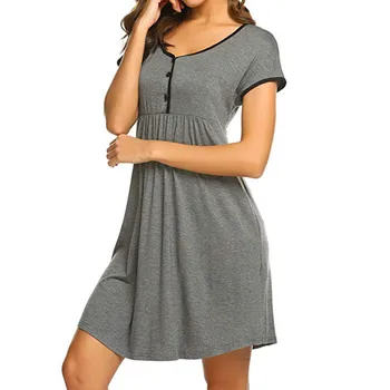 

summer clothes for women Fashion Pregnant Women Short-Sleeved Solid Color Button Maternity Dress