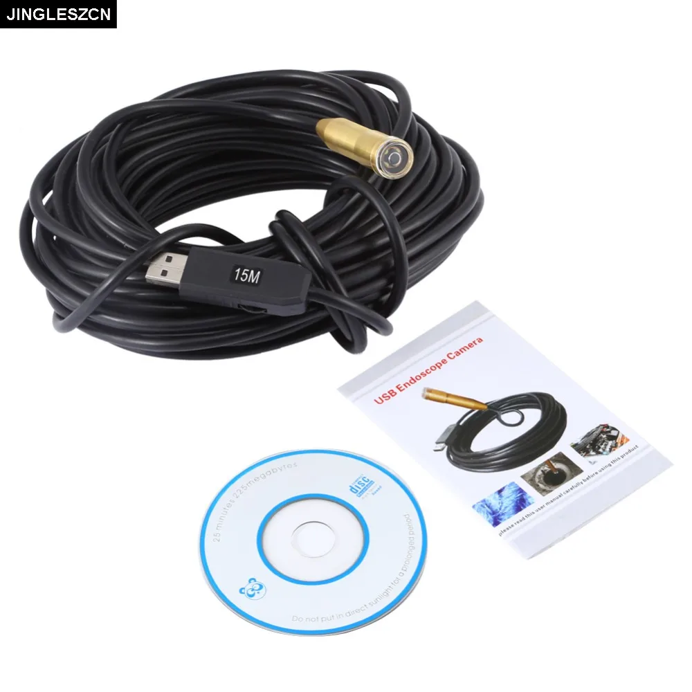 

JINGLESZCN USB Endoscope Mini Camera Endoscopica 14.5MM 15M Waterproof IP67 Inspection Borescope Endoskop Snake Video Cam 4 LED