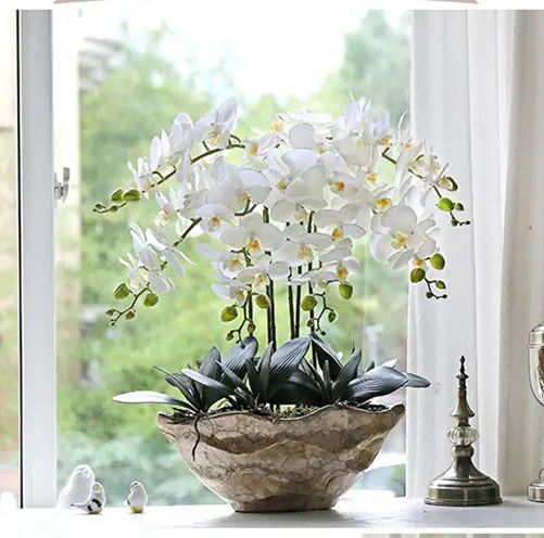 Nueva llegada 3D 90 cm flor artificial Phalaenopsis revestimiento de látex Flor de seda real touch orquídea multicolor boda