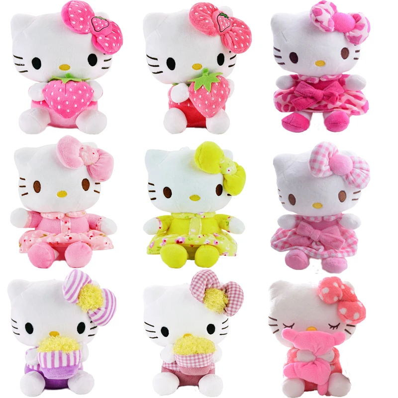 Plush Doll Hello Kitty Plush Pink Grid Skirts Hello Kitty Cat with Bow Sucker Hang Kids for Girls Gifts Doll Toy 7'' Brand New