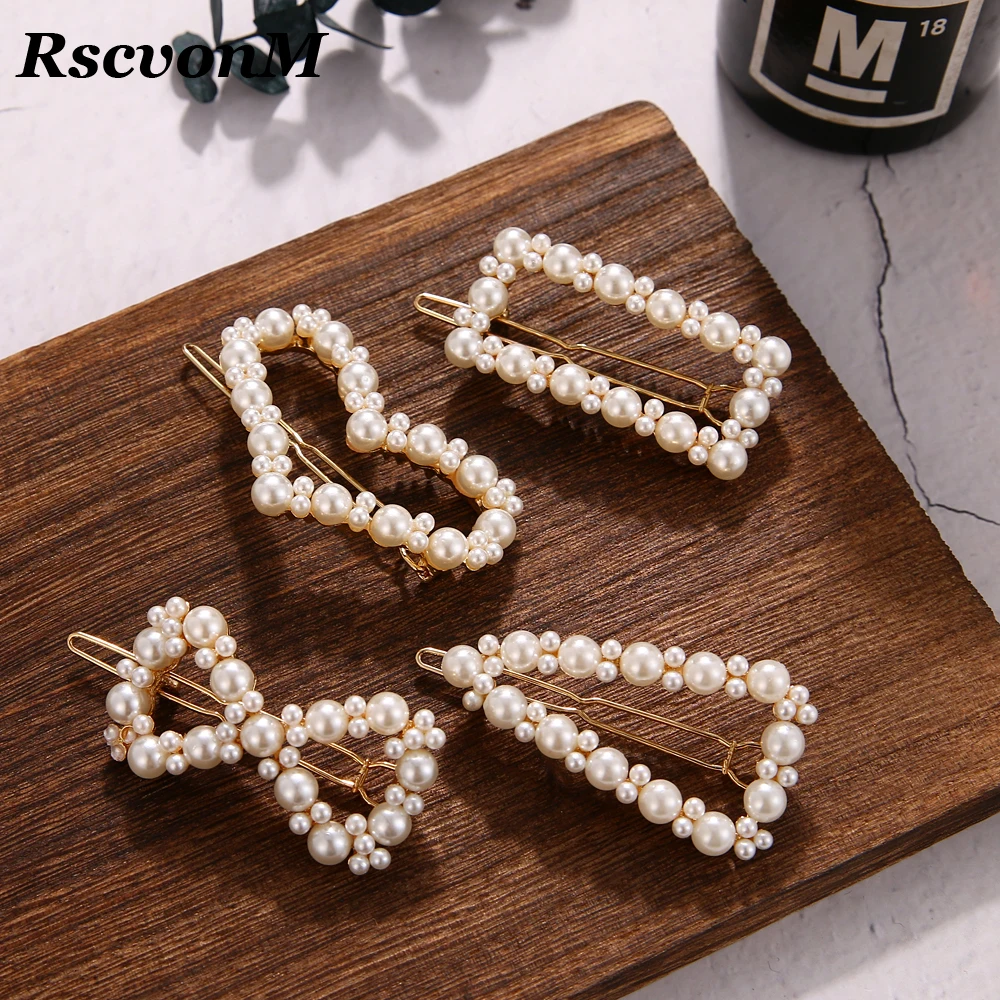 

Women Fashion Hair Accessories Geometric Bowknot Triangle Heart Hair Clips Imitiation Pearl Hairpins Heart Hair Barrettes