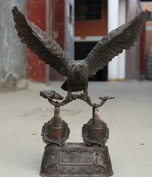 

FREE SHIPPING S2001 Chinese Bronze Wealth barrel Ru Yi eagle king of birds sculpture Statue