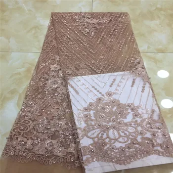 

Madison Newest African Tulle Lace Fabrics With Beads Embroidery Net Lace African French Lace High Quality With Pink