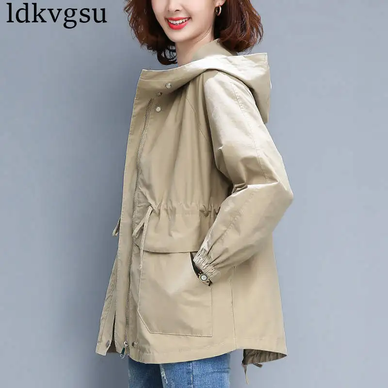 

Spring Autumn Short Coat Women 2019 New Korean Loose Casual Jacket Hooded Windbreaker Outerwear V408