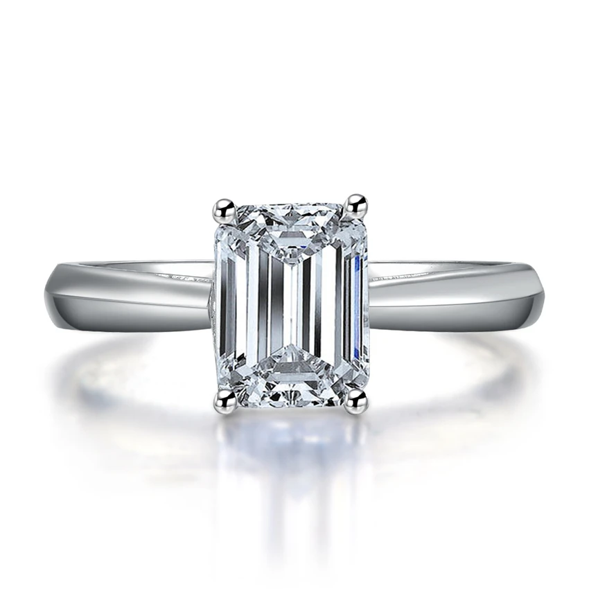 1CT изумруд резка стиль топ роскошные прозрачные SONA кольцо с бриллиантом твердые стерлингового серебра ювелирные изделия для невесты белое золото крышка