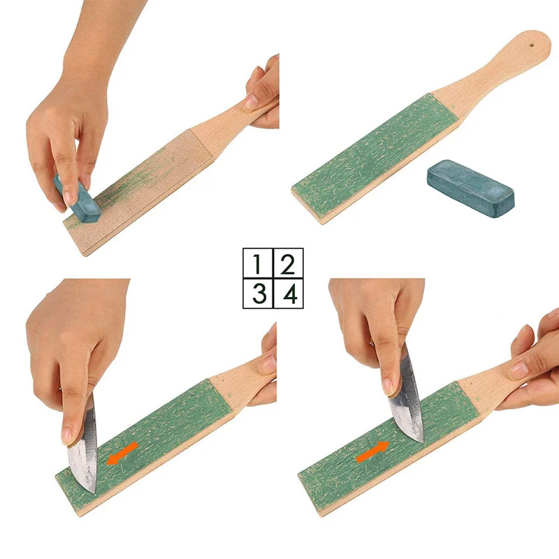 

Hot Wooden Double Sided Leather Paddle Polishing Wax Kit Cutter Razor Sharpener Polishing Tools LSK99