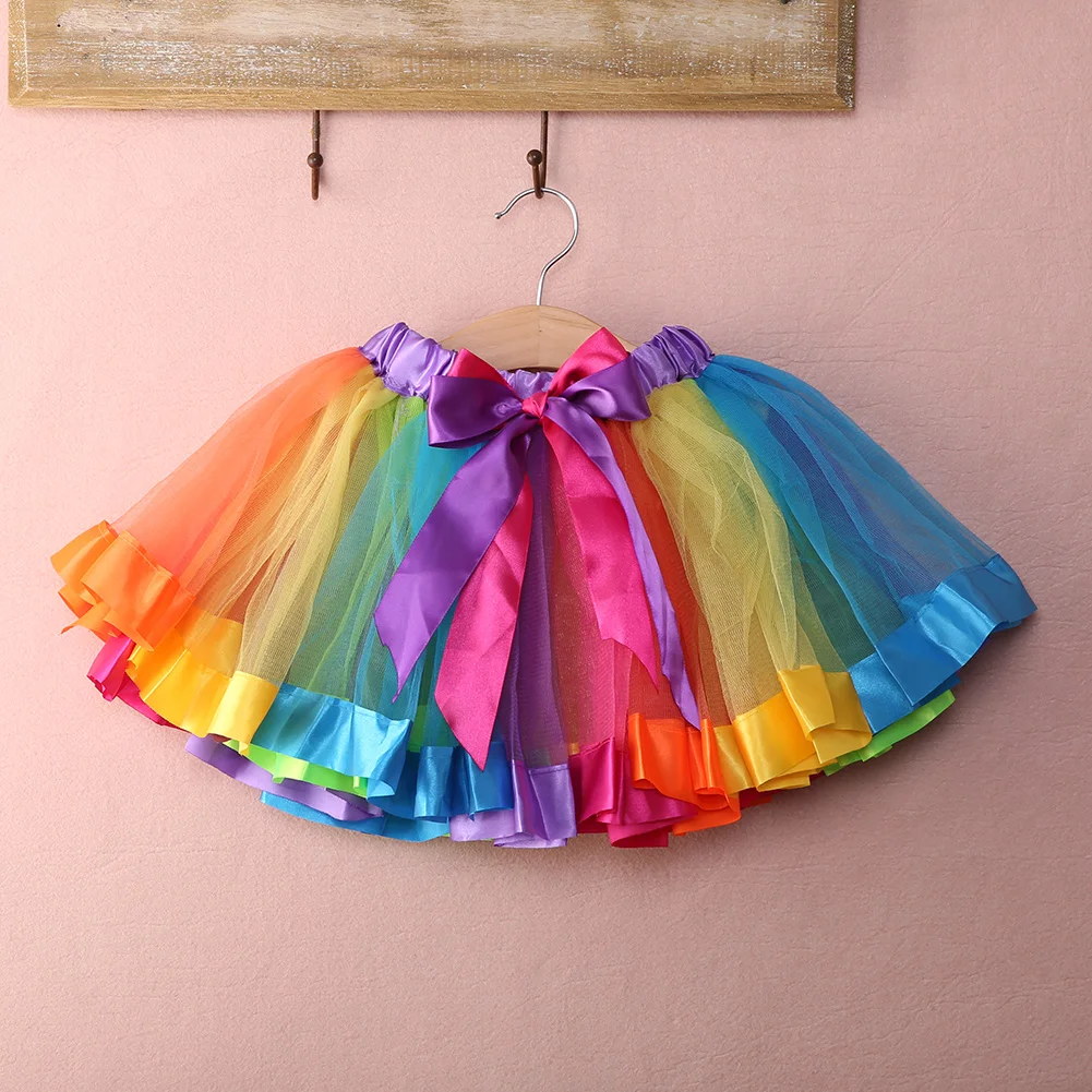 Маленькая Пышная юбка в цветах радуги для девочек юбка с бантом юбка-пачка Танцевальная Одежда от 0 до 8 лет