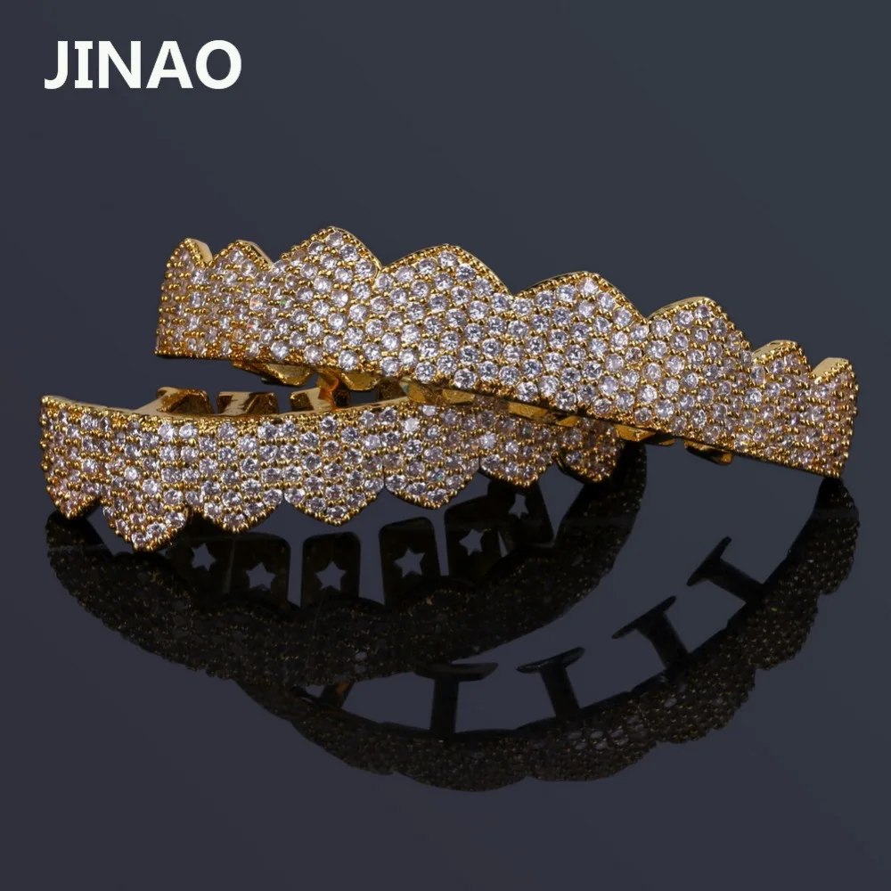 JINAO Золото Серебро Цвет Iced Out золото Grillz Кристалл ювелирные изделия верхнее дно грили зубы ювелирные изделия для тела хип-хоп Bling AAA кубический циркон