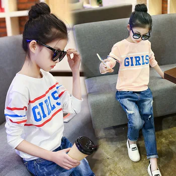 

Children's Garment Girl New Pattern Spring Clothes Round Neck Long Sleeve Clothes Rendering T-shirts Kids Clothing Letters