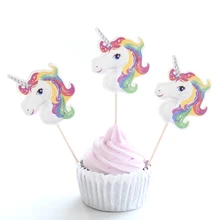 24pac/lot Unicorn Party Cupcake Topper Happy Birthday Party Baby Shower Children Party Decor Kids Cake Decor Supplies