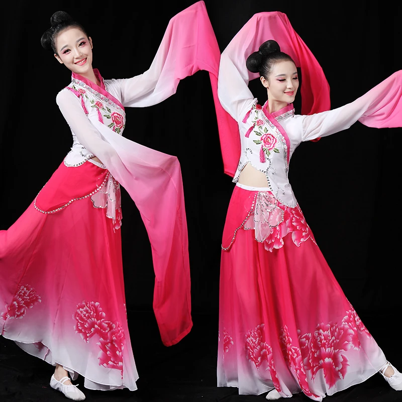 Неоновый Одежда для танцев юбки классическая женщина Китай Стиль одежда с длинным рукавом для танцев современная практика поразительные