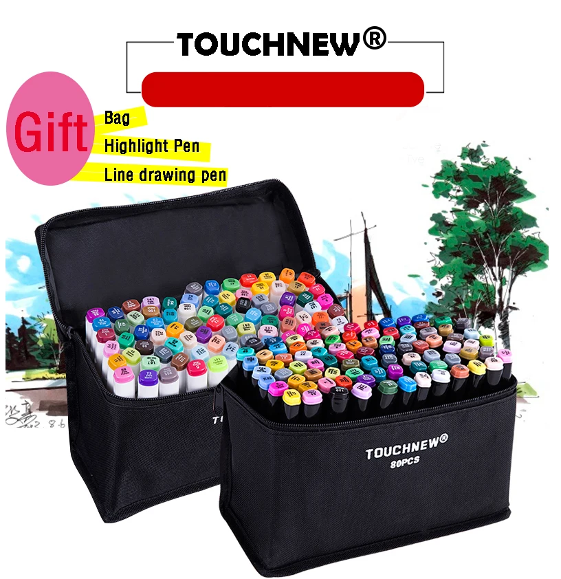 Цена Touchnew 40 60 80 художник двойной головой жирной манга дизайн школа рисования маркеры для эскизов комплект с подарками товары для рукоделия