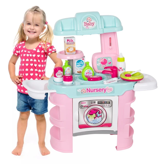 Kids Pretend Role Play Baby Doll Bath Table Nursery Care Playset Toy,Pink 1