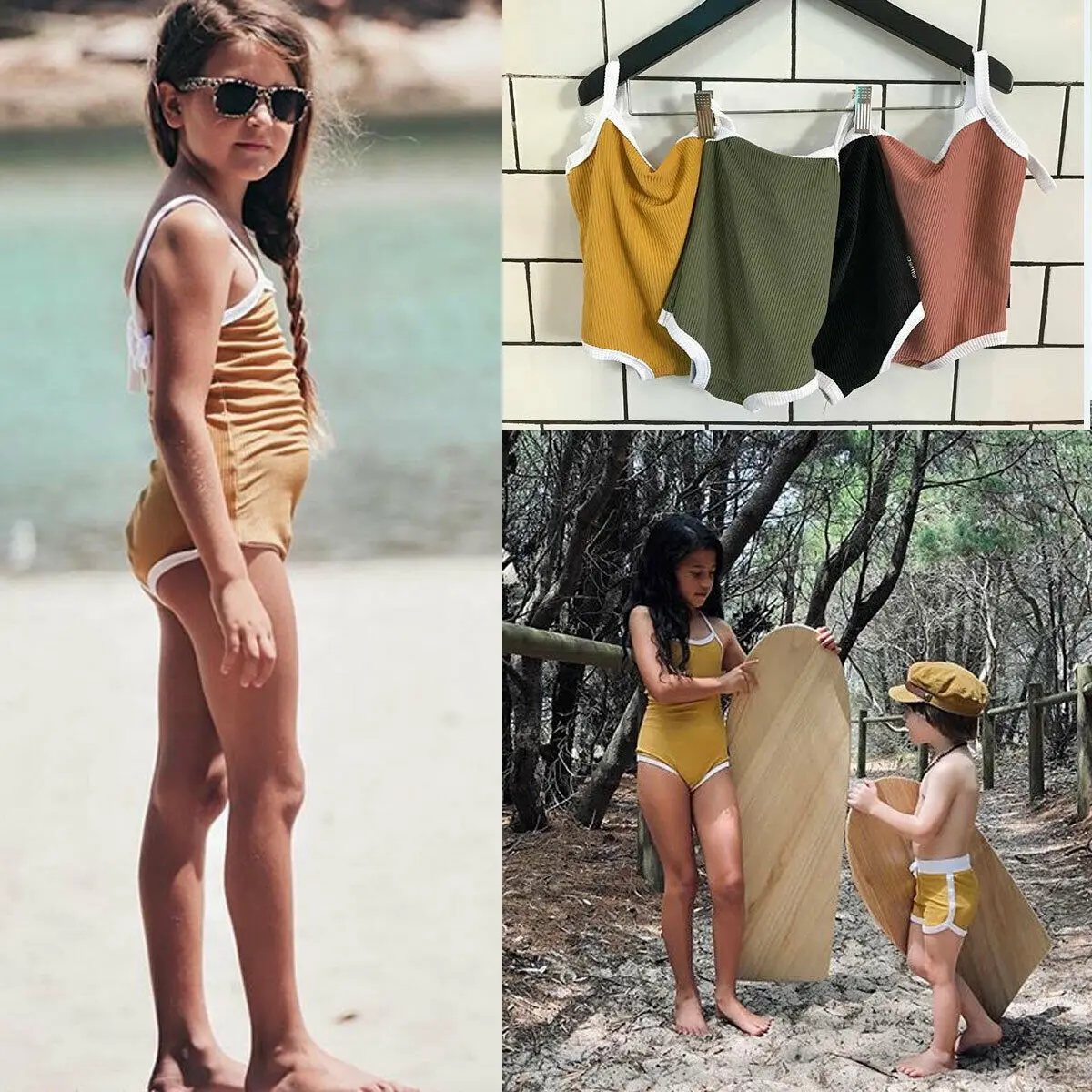 

1-4Y Newborn Baby Girl Knitted Casual Pure Strappy Bodysuit Vest Suspender Summer One-Pieces Clothes Holiday Seaside Wear