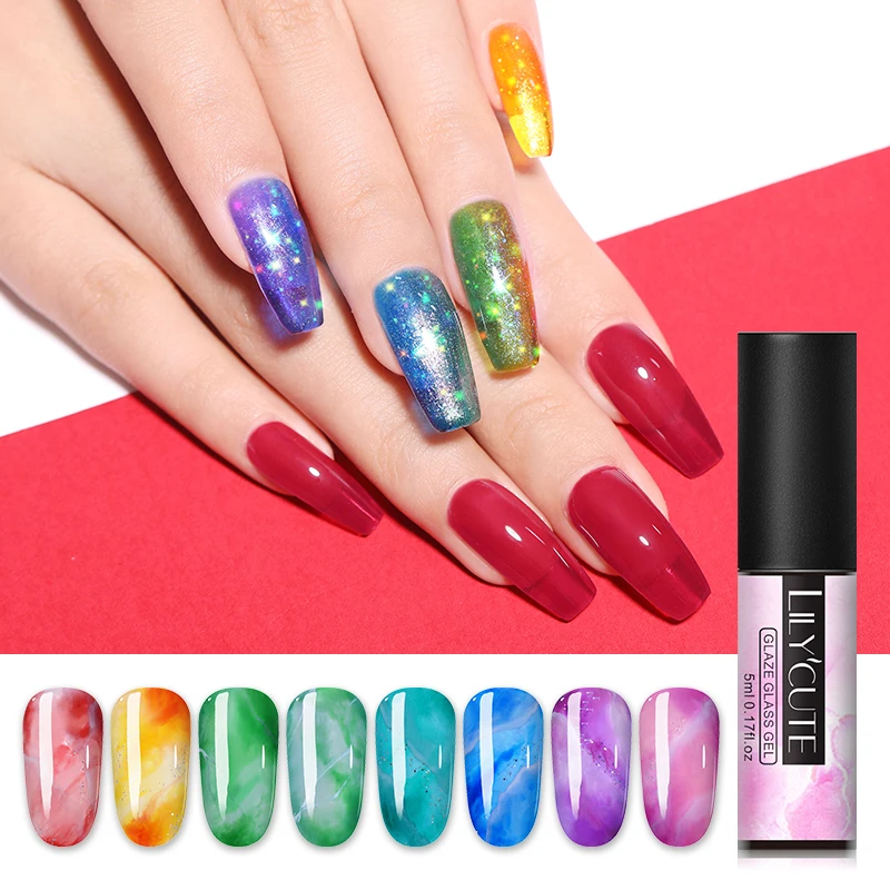 LILYCUTE 5ml Jelly Nails Acrylic Pure Glaze Nail Gel Candy Glass Summer Attribute Translucent Neon Color UV Nail Gel Polish