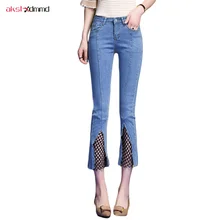 Джинсы с высокой талией женские джинсовые брюки длиной до щиколотки плюс размер расклешенные женские джинсы синие Черные винтажные брюки Baqueros Mujer AC041