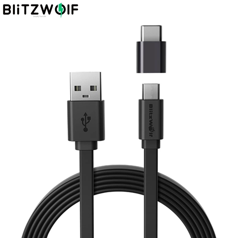 

Blitzwolf BW-MT2 2 in 1 Micro USB Flat Fast Charging Data Cable With Type C Adapter For HUAWEI For Samsung Android Phone Tablet