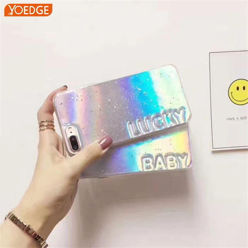 

Fashion Glitter Cool Flare Star Laser Discoloration Letter Baby Lucky Case for iPhone X Case for iPhone 6 6S 7 8 Plus Cover