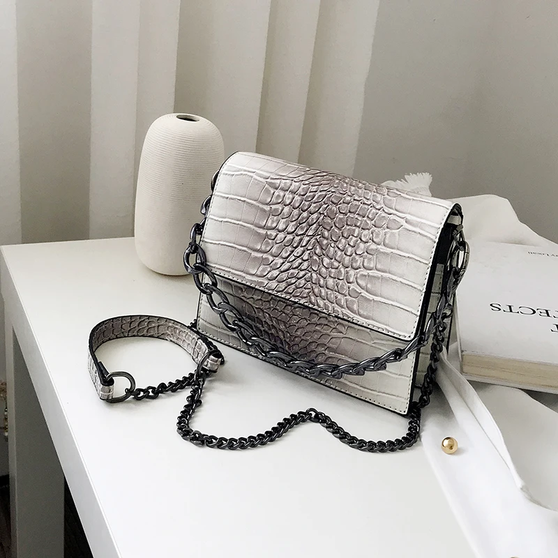 

European Vintage Crocodile pattern Chain Tote bag 2019 New Quality PU Leather Women's Designer Handbag Shoulder Messenger Bag