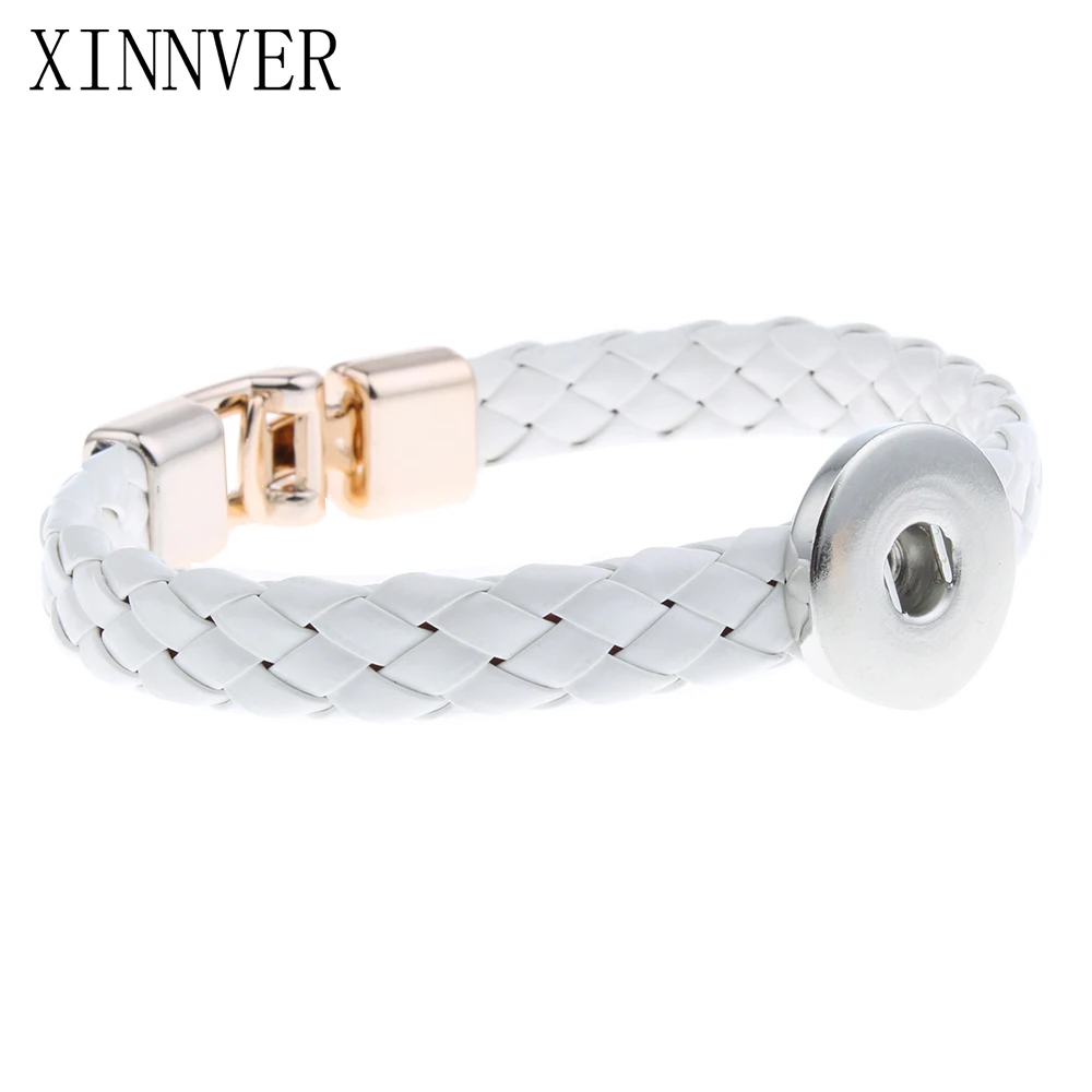 

Hot Sale 2 Color Braided PU Leather Bracelets For Women 18mm Snap Buttons Bracelet Magnet Clasp Xinnver Snap Jewelry ZE191